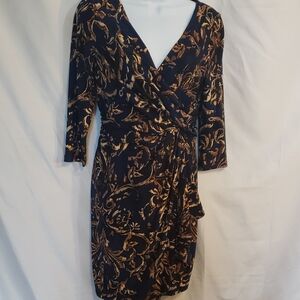 Chaps Blue and Gold V-Neck Sheath Dress